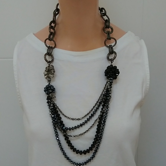 Large Beaded Chain Long Statement Necklace - Picture 1 of 9